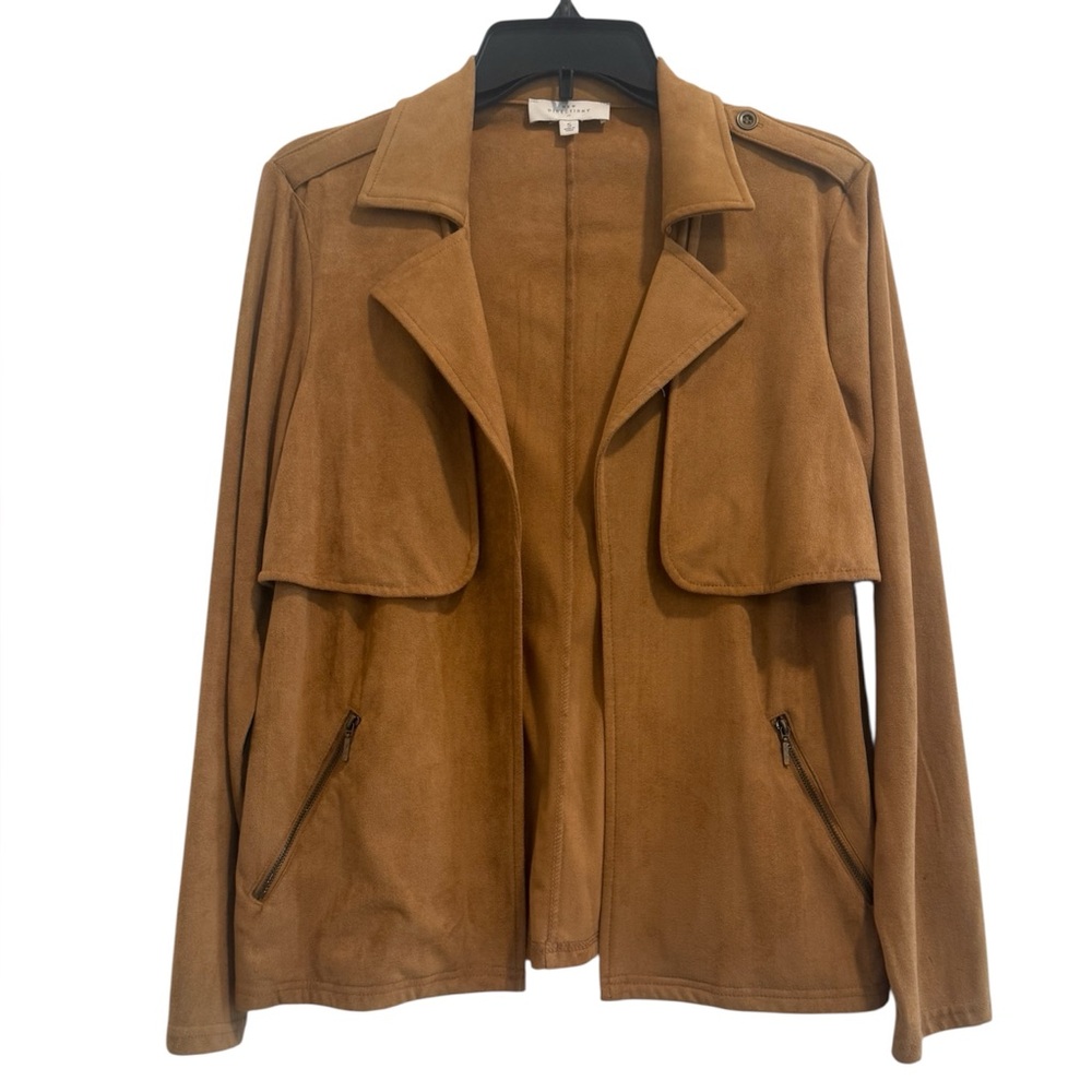 New Directions Suede Camel open Front Jacket